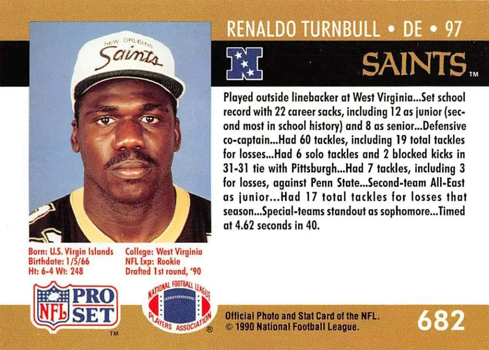 Football trading card of Renaldo Turnbull, New Orleans Saints, from Pro Set 1990