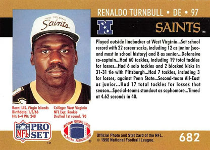 Football trading card of Renaldo Turnbull, New Orleans Saints, from Pro Set 1990