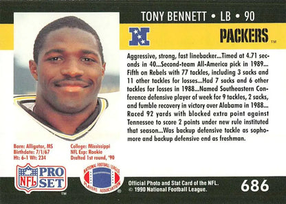 Tony Bennett football card featuring Green Bay Packers linebacker in yellow jersey