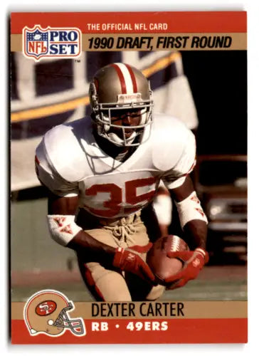 1990 Pro Set Dexter Carter football card featuring original gloss, EX/NM condition