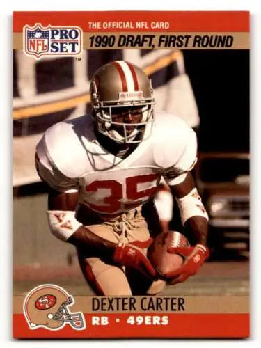 Original gloss Dexter Carter San Francisco 49ers football card from 1990 Pro Set