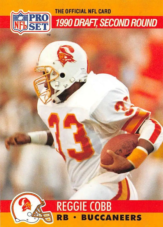 NFL Pro Set trading card of Reggie Cobb, Tampa Bay Buccaneers running back in white jersey