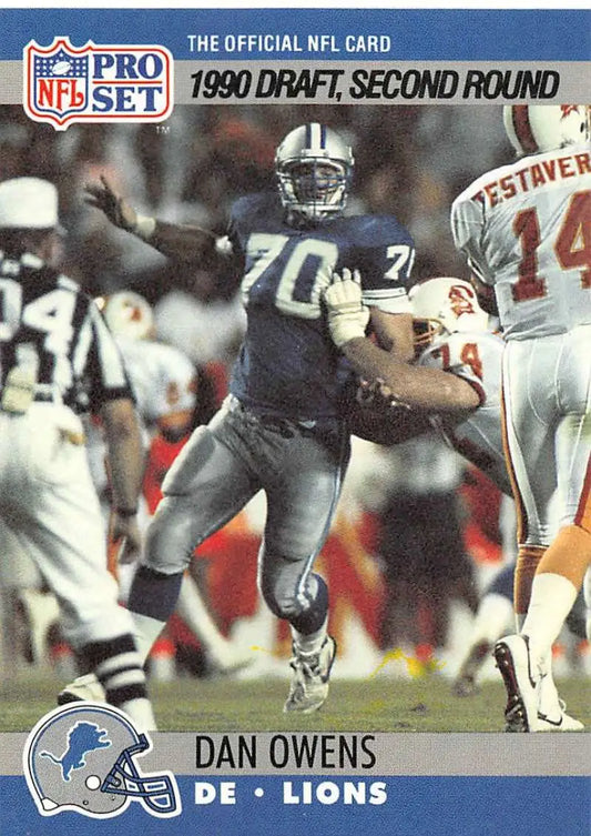NFL Pro Set trading card of Detroit Lions player Dan Owens from 1990 draft rookie series