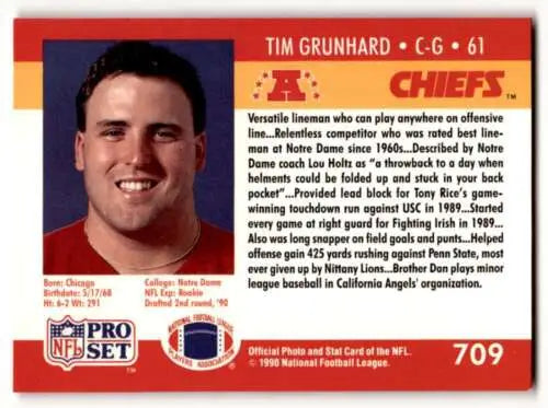 Tim Grunhard Kansas City Chiefs football card with original gloss in excellent condition