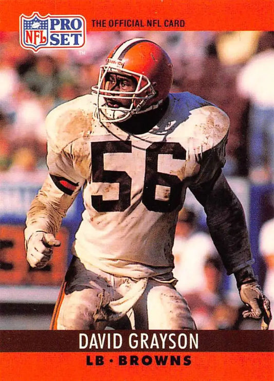 NFL Pro Set football card of David Grayson, Cleveland Browns linebacker, jersey 56