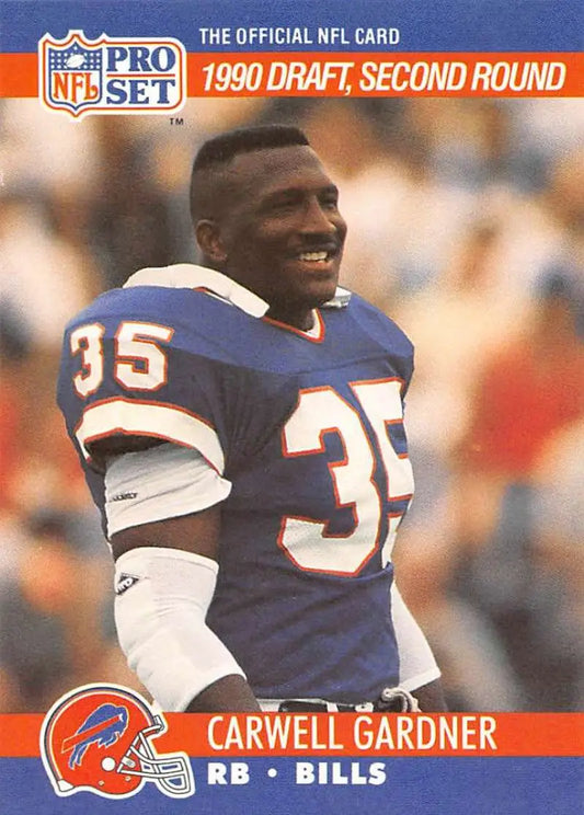 NFL Pro Set trading card of Carwell Gardner, Buffalo Bills rookie wearing jersey 35