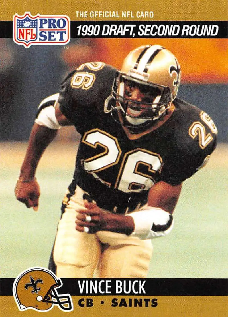Vince Buck in action wearing New Orleans Saints jersey #26 for Pro Set card display