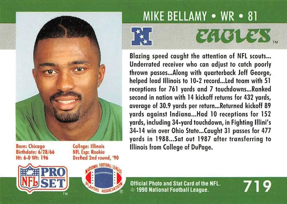 NFL football card of Mike Bellamy in green jersey number 81 for the Philadelphia Eagles