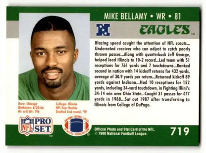 Mike Bellamy Philadelphia Eagles football card with original gloss from 1990 Pro Set