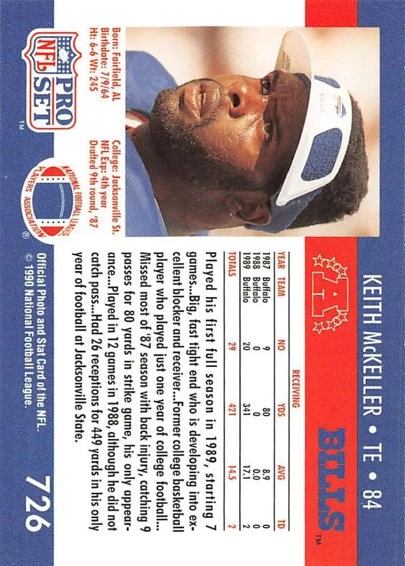1990 Pro Set Keith McKeller Buffalo Bills football card with white helmet design