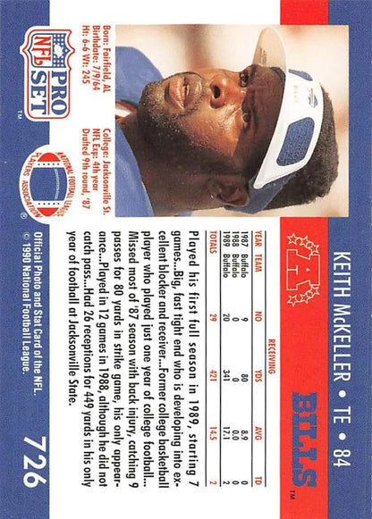 1990 Pro Set Keith McKeller Buffalo Bills football card with white helmet design