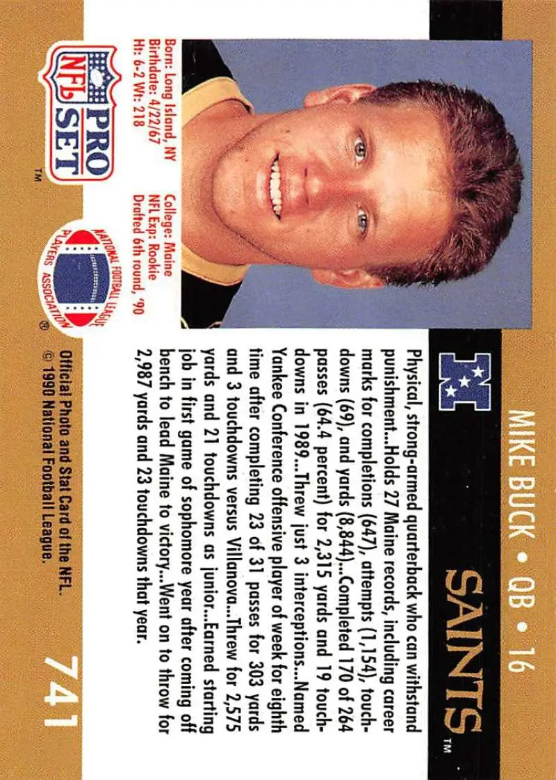 1990 Pro Set #741 Mike Buck NM-MT RC New Orleans Saints Football Card image