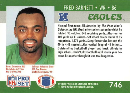 NFL Pro Set 1990 Fred Barnett Rookie Football Card for Philadelphia Eagles collectors