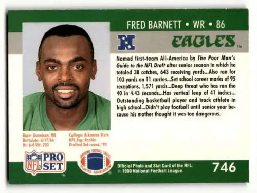 Fred Barnett Philadelphia Eagles Football Card 1990 Pro Set #746 Original Gloss