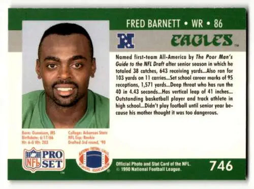 1990 Pro Set #746 Fred Barnett Philadelphia Eagles Football Card with original gloss