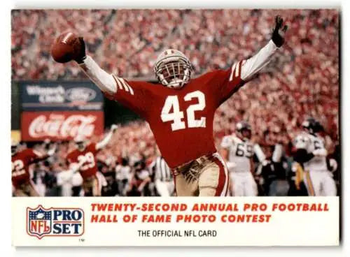 Football player in red jersey, showcasing Original Gloss Ronnie Lott San Francisco 49ers card