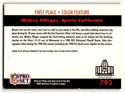 Football card back of 1990 Pro Set #793 Ronnie Lott San Francisco 49ers with original gloss