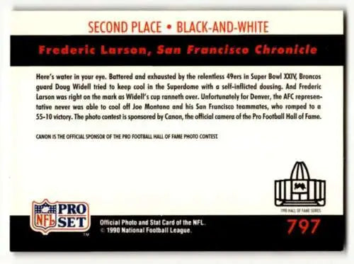 Back of 1990 Pro Set Doug Widell Denver Broncos card showcasing original gloss finish
