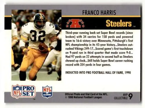 Original gloss 1990 Pro Set #9 Franco Harris Pittsburgh Steelers football card