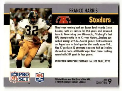 Original gloss 1990 Pro Set #9 Franco Harris Pittsburgh Steelers football card