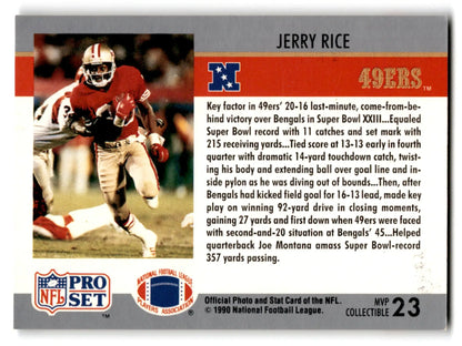 Vintage 1990 Pro Set Jerry Rice Super Bowl MVP trading card for 49ers collectibles