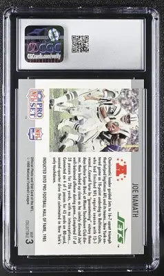 Graded Pro Set Joe Namath football card showcasing Super Bowl MVPs CGC 8