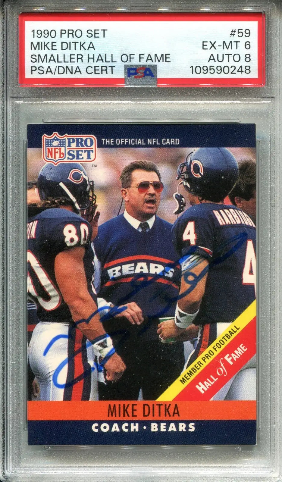 Autographed 1990 Pro Set Mike Ditka Chicago Bears football card PSA 6 DNA 8