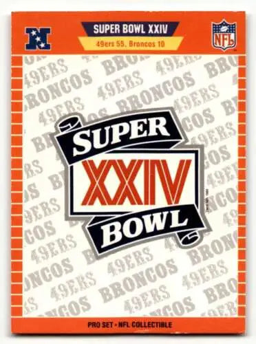 Super Bowl XXIV trading card featuring original gloss, San Francisco 49ers vs. Denver