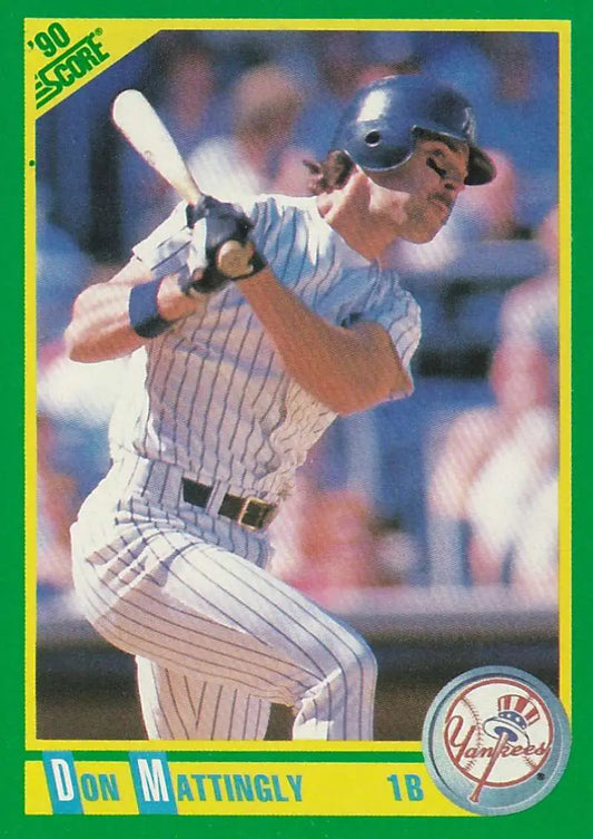 Don Mattingly at bat in pinstripes on 1990 Score New York Yankees Baseball Card