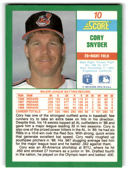 1990 Score #10 Cory Snyder NM-MT Indians ID:70075 - Trading Cards