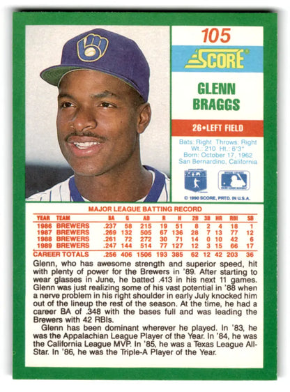 1990 Score #105 Glenn Braggs NM-MT Brewers ID:70071 - Trading Cards