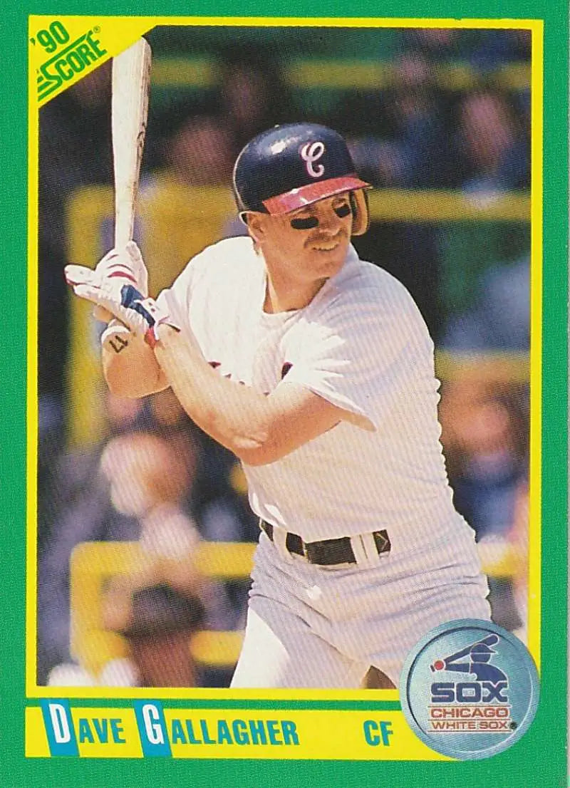 Chicago White Sox player Dave Gallagher in white uniform at bat on baseball card