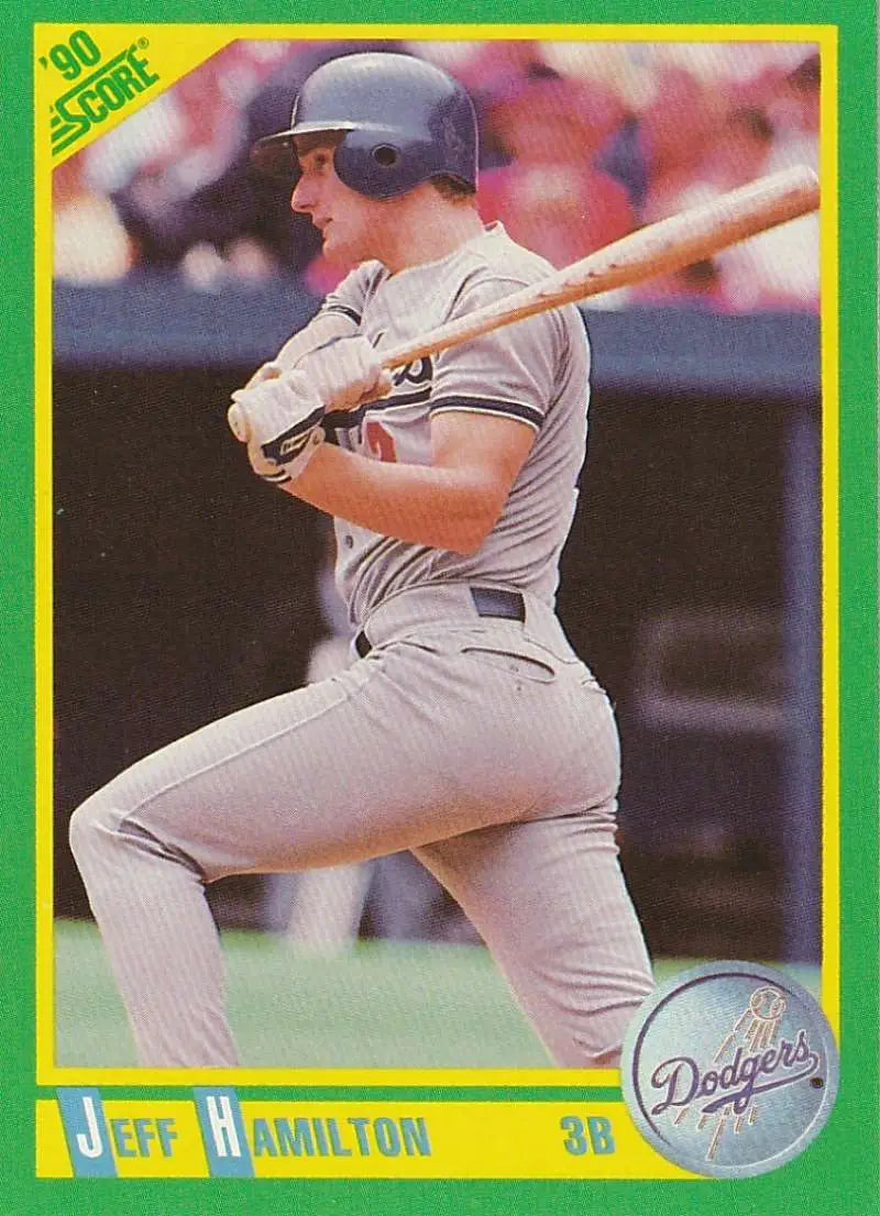 Baseball card of Jeff Hamilton in gray road uniform for Los Angeles Dodgers