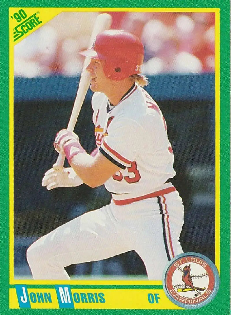 1990 Score John Morris St. Louis Cardinals baseball card featuring outfielder at bat