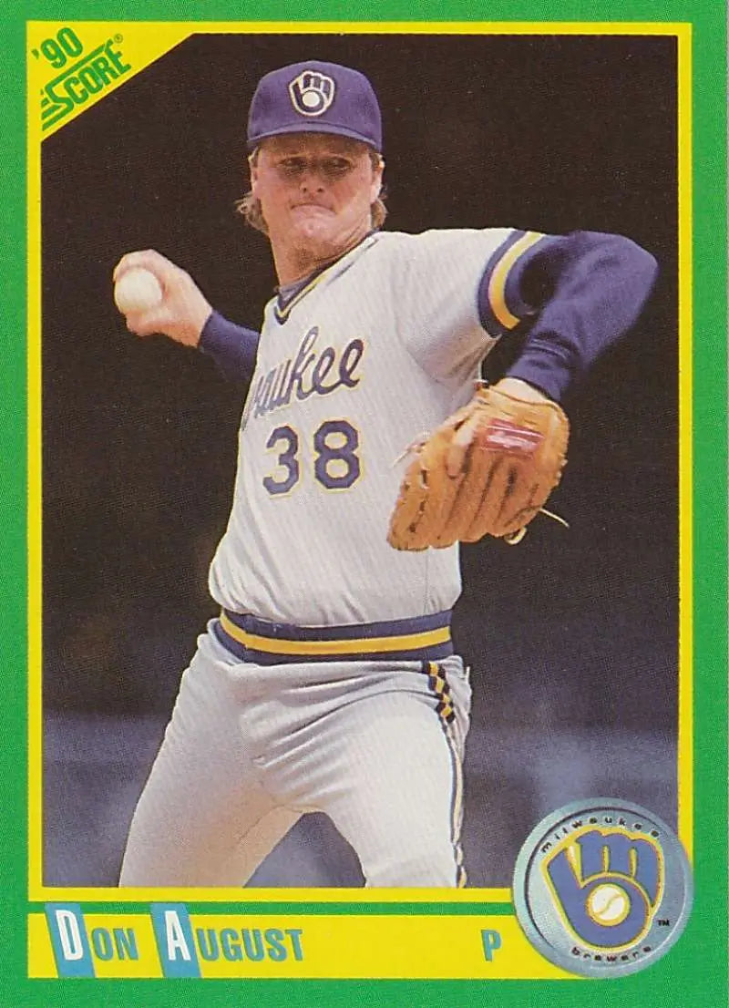 Milwaukee Brewers Don August card showing pitcher mid-throw in uniform #38