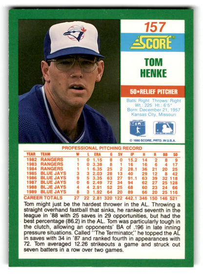 1990 Score #157 Tom Henke NM-MT Blue Jays ID:70053 - Trading Cards