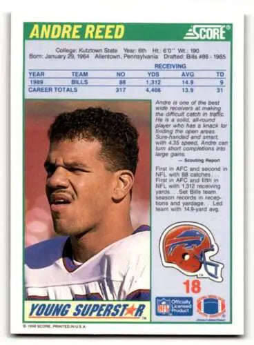 1990 Score #18 Andre Reed Buffalo Bills Football Card with original gloss finish