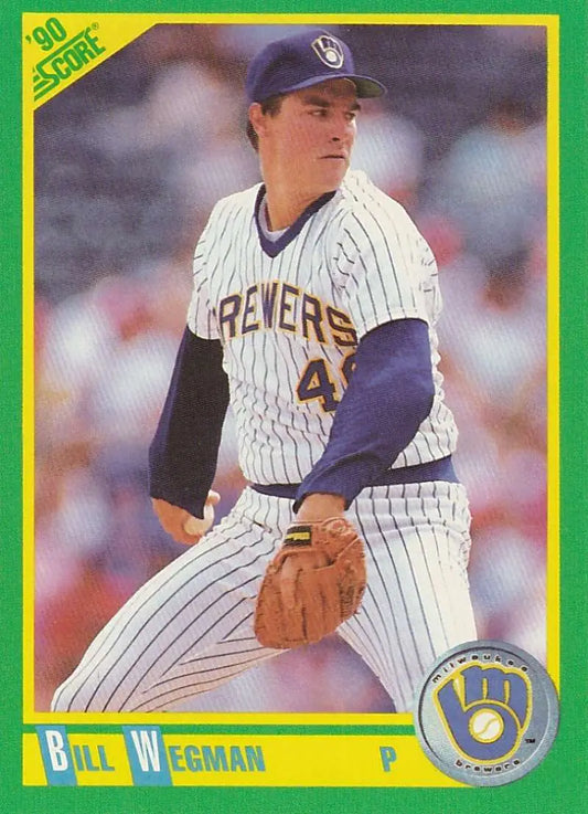 Baseball card of Milwaukee Brewers pitcher Bill Wegman in pinstriped uniform