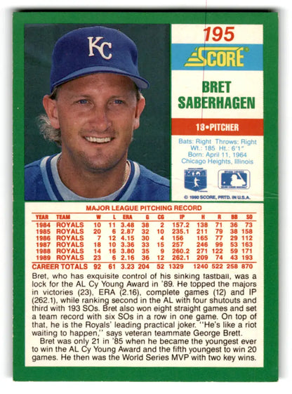 1990 Score #195b Bret Saberhagen COR NM-MT Royals ERR ID:70040 - Trading Cards