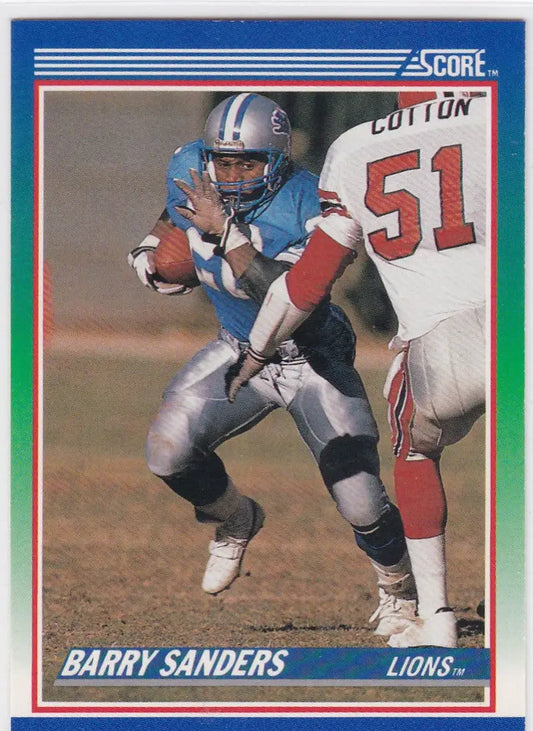 Barry Sanders Detroit Lions football card from the 1990 Score collection