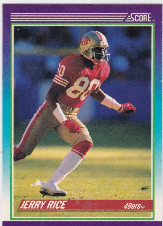 Jerry Rice football card from 1990 Score featuring San Francisco 49ers legend
