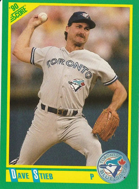 Toronto Blue Jays player Dave Stieb in white uniform mid-pitch on baseball card
