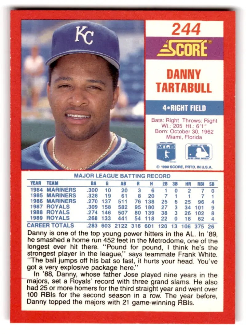 1990 Score #244 Danny Tartabull NM-MT Royals ID:70078 - Trading Cards