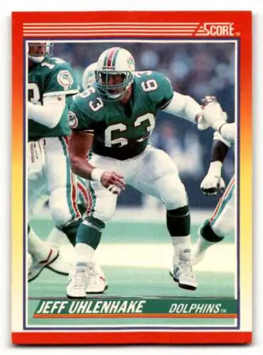 Jeff Uhlenhake Miami Dolphins football card with original gloss, 1990 Score #258
