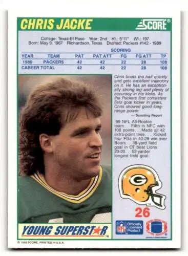 Chris Jacke Green Bay Packers Football Card with original gloss finish NM-MT condition