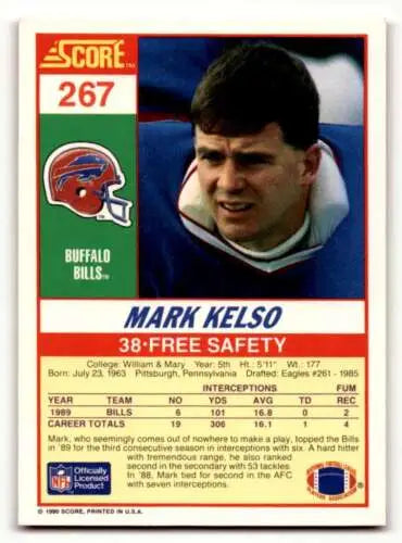 1990 Score #267 Mark Kelso Buffalo Bills football card with original gloss detail