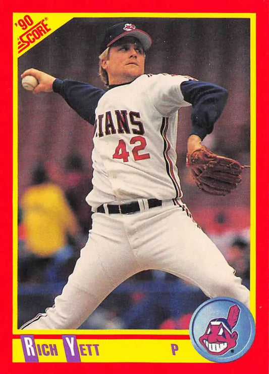 Cleveland Indians baseball card of Rich Yett #42 in mid-throwing motion