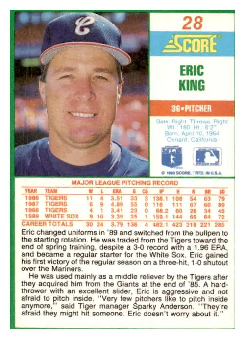 1990 Score #28 Eric King - Trading Card