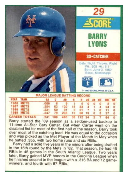 1990 Score #29 Barry Lyons - Collectible Trading Card