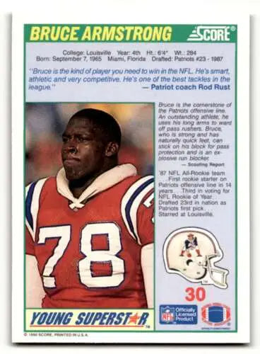1990 Score #30 Bruce Armstrong New England Patriots Football Card original gloss